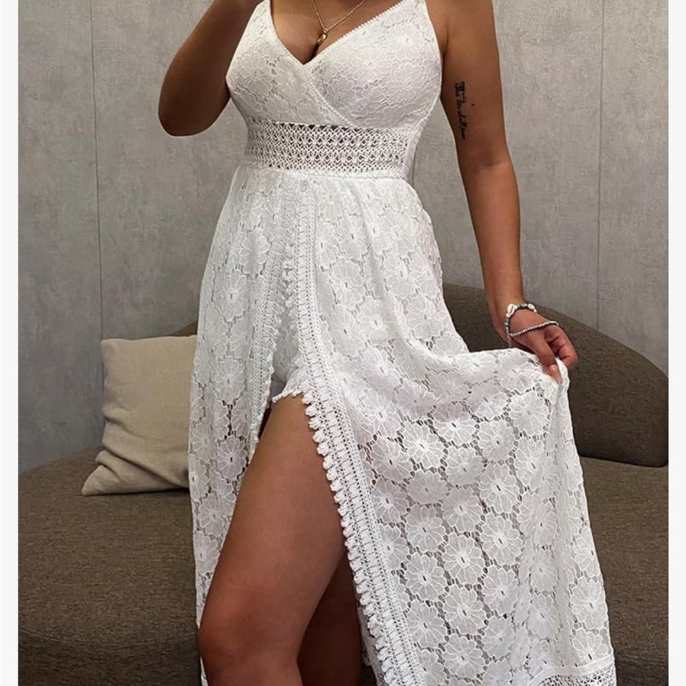 Women's Ruching Smocking Jumpsuit Summer Slip V Neck Backless Maxi High Low